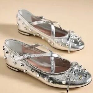 Anthropologie Silver Studded Loafers